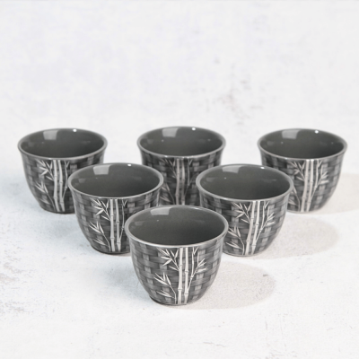 طقم فناجين قهوة عربية بتصميم راتان -رمادي