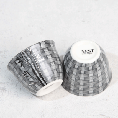 طقم فناجين قهوة عربية بتصميم راتان -رمادي