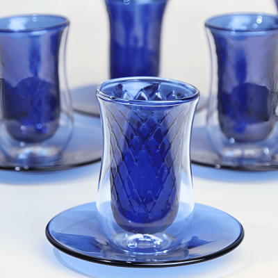 طقم استكانات شاي دبل زجاج - أزرق