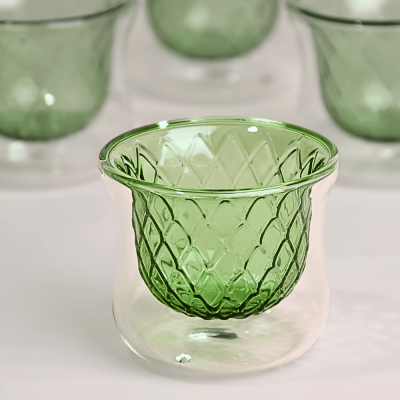 طقم فناجين قهوة عربية دبل زجاج - أخضر