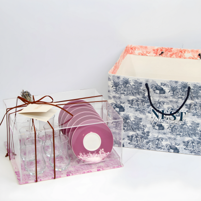 طقم استكانات شاي مع بوكس اكريليك - بنفسجي