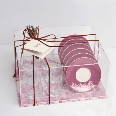 طقم استكانات شاي مع بوكس اكريليك - بنفسجي