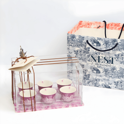 طقم فناجين قهوة عربية مع بوكس اكريليك - بنفسجي