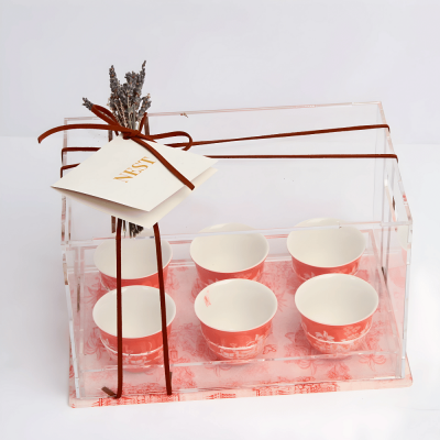 طقم فناجين قهوة عربية مع بوكس اكريليك - برتقالي