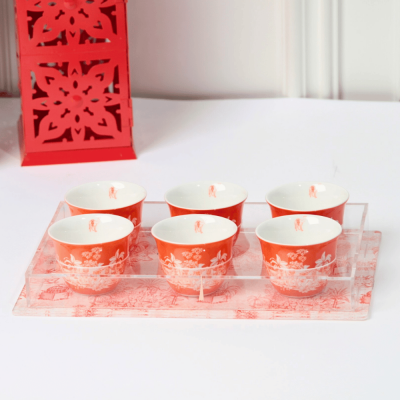 طقم فناجين قهوة عربية مع بوكس اكريليك - برتقالي