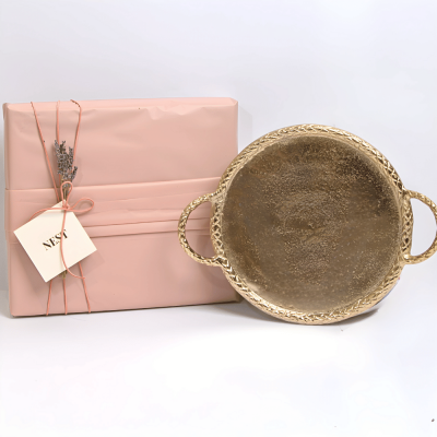 صينية تقديم من الالومنيوم باللون الذهبي - صغير