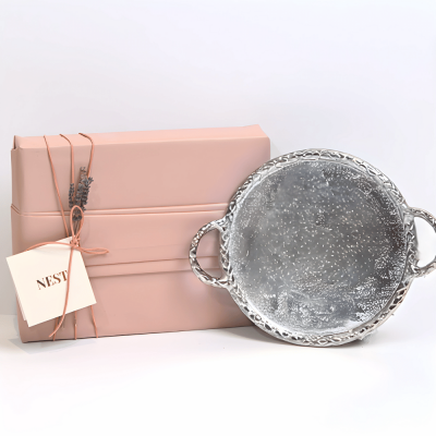 صينية تقديم من الالومنيوم باللون الفضي - صغير