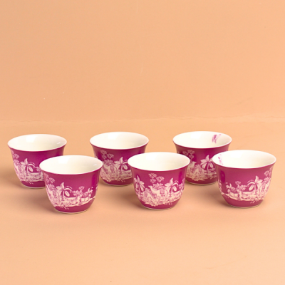 طقم فنجان قهوة عربي بتصميم الجزيرة عدد 6 حبة - بنفسجي