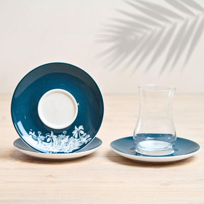 طقم استكانات شاي عدد 6 قطع - أزرق