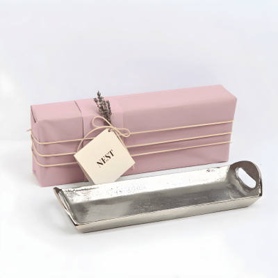 صينية  تقديم من الالمنيوم  باللون الفضي - صغير