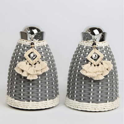 طقم مطارات رزان مع كركوشة راتان - رمادي