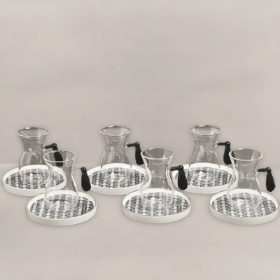 طقم استكانات بتصميم راتان - رمادي