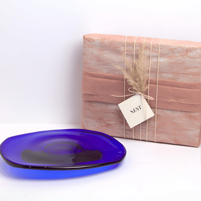 صحن تقديم زجاجي - أزرق