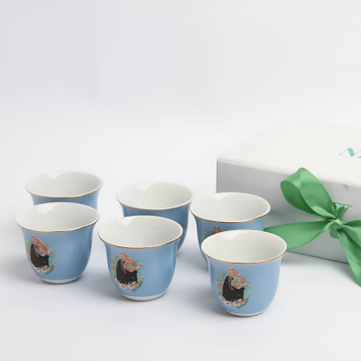 طقم فنجان قهوة عربي بتصميم شعار بنية عدد 6 حبة