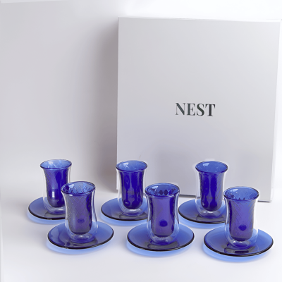 طقم استكانات شاي دبل زجاج - أزرق