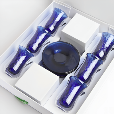 طقم استكانات شاي دبل زجاج - أزرق