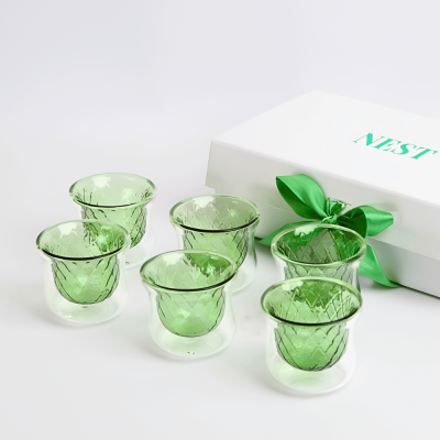 طقم فناجين قهوة عربية دبل زجاج - أخضر