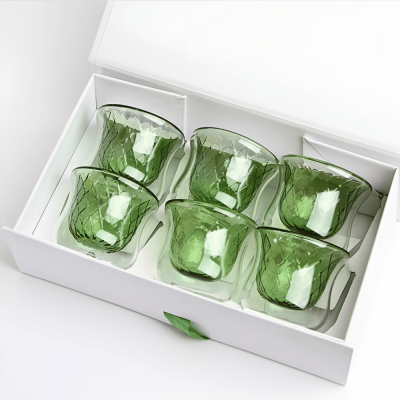 طقم فناجين قهوة عربية دبل زجاج - أخضر