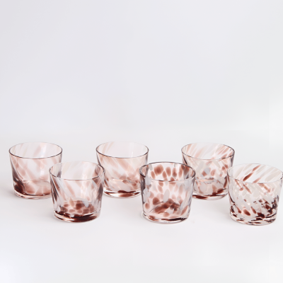 طقم أكواب حلوى زجاجية -  بني