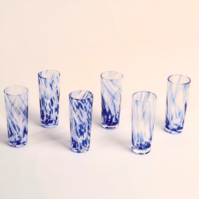طقم كاسات زجاجية صغيرة - أزرق