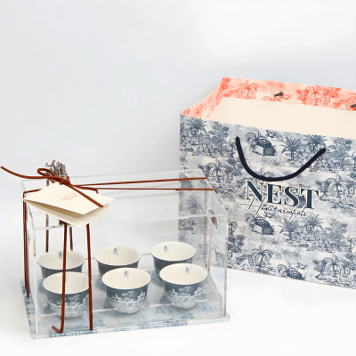 طقم فناجين قهوة عربية مع بوكس اكريليك - أزرق