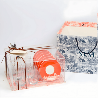 طقم استكانات شاي مع بوكس اكريليك - برتقالي