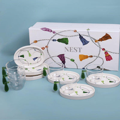 طقم فناجين تركي بتصميم كراكش - أخضر