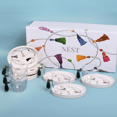 طقم فناجين تركي بتصميم كراكش - رمادي