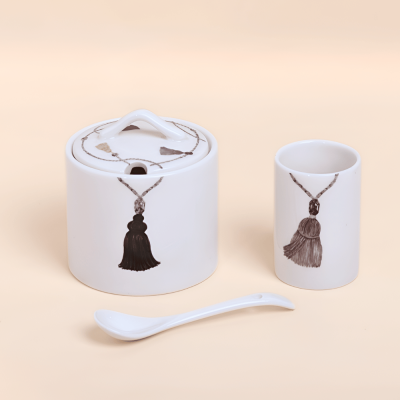 سكرية مع حامل لملاعق الشاي - رمادي/أسود