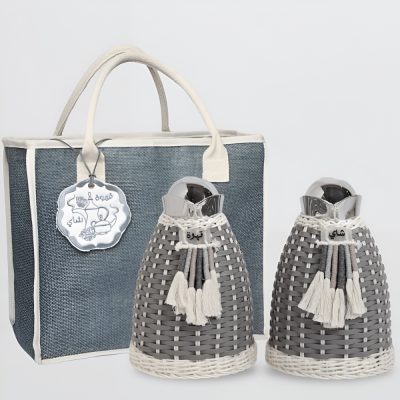 طقم مطارات رزان مع جنطة - رمادي