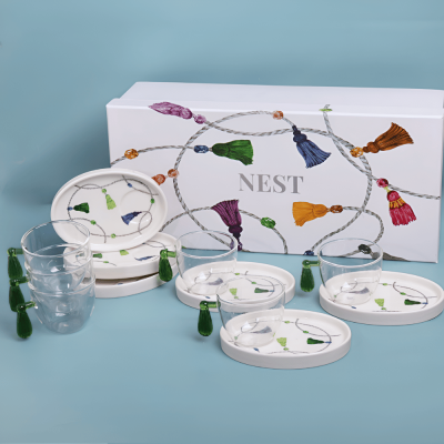 طقم فناجين تركي بتصميم كراكش - أخضر