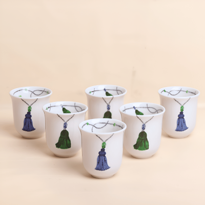 طقم فناجين قهوة عربية طويلة بتصميم كراكش - أخضر