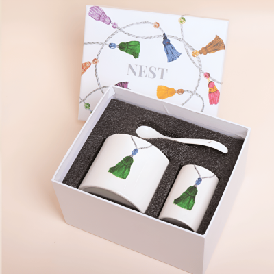 سكرية مع حامل لملاعق الشاي - أخضر/أزرق