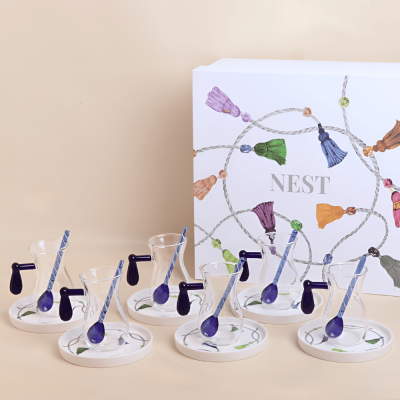 طقم استكانات مع ملاعق شاي بتصميم كراكش -أزرق