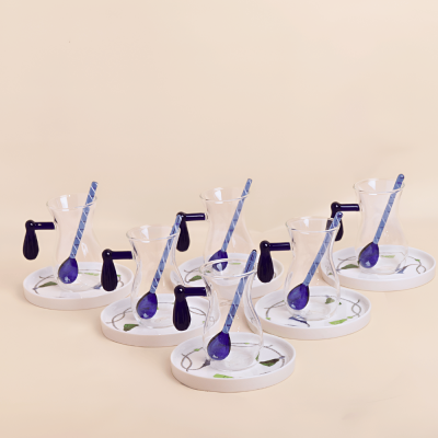 طقم استكانات مع ملاعق شاي بتصميم كراكش -أزرق