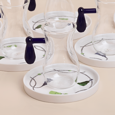 طقم استكانات مع ملاعق شاي بتصميم كراكش -أزرق