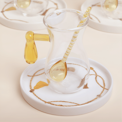 طقم استكانات مع ملاعق شاي بتصميم كراكش - كركمي