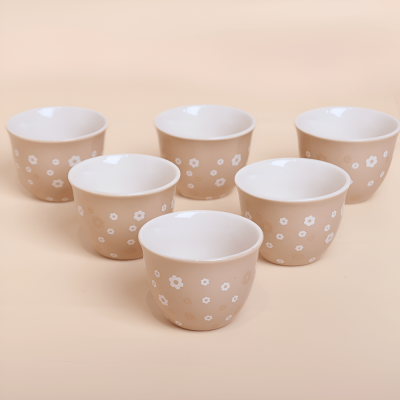 طقم فناجين  قهوة عربية بتصميم الورد، 6 قطع