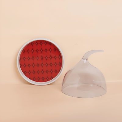 قاعدة سيراميك مع ( غطاء شفاف ضد الكسر)  من مجموعة الحُلِي - أحمر - صغير