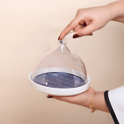 قاعدة سيراميك مع ( غطاء شفاف ضد الكسر)  من مجموعة الحُلِي - أزرق - صغير