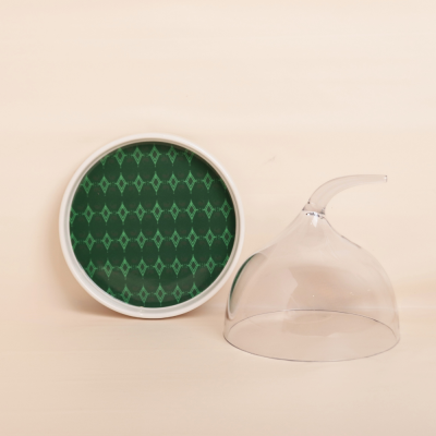 قاعدة سيراميك مع ( غطاء شفاف ضد الكسر)  من مجموعة الحُلِي - أخضر - صغير