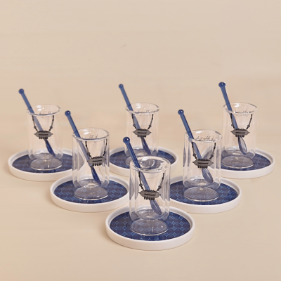 فنجان بتصميم الحُلِي، أزرق - 6 قطع