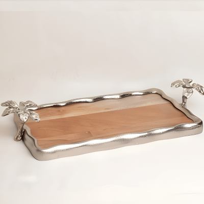 صينية خشب النخيل - فضي