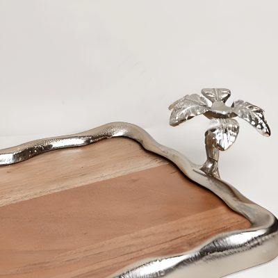 صينية خشب النخيل - فضي