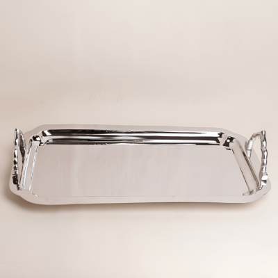 صينية ستانلس ستيل , فضي - كبيرة