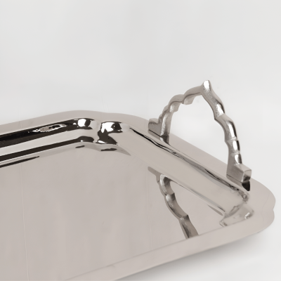 صينية ستانلس ستيل , فضي - وسط