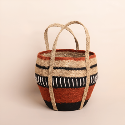 سلة يدوية مخططة من الأعشاب البحرية -  - برتقالي / أسود(صغير)