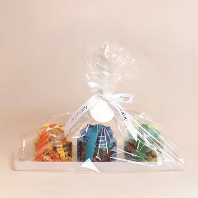 قرقيعان - طقم ٣ برطمانات ملونة مع صينية بيضاء