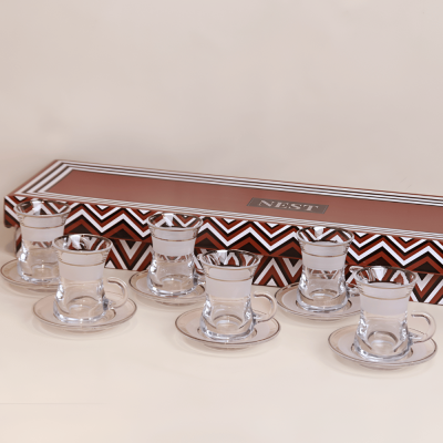 كوب إستيكانا مع صحن -6 قطع (أبيض)