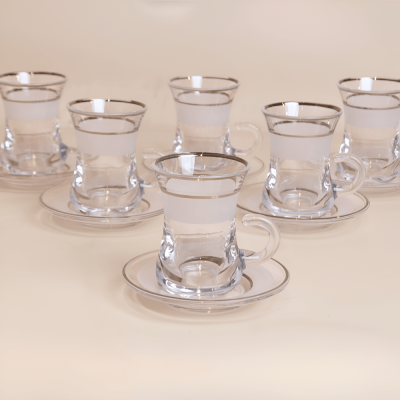 كوب إستيكانا مع صحن -6 قطع (أبيض)